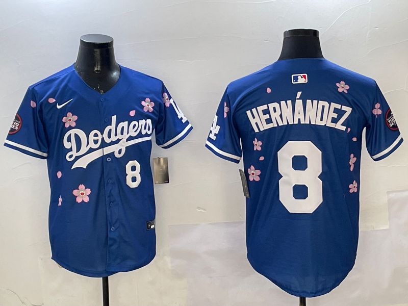 Men Los Angeles Dodgers #8 Hernandez Blue Sakura Edition 2025 Nike MLB Jersey style 8
